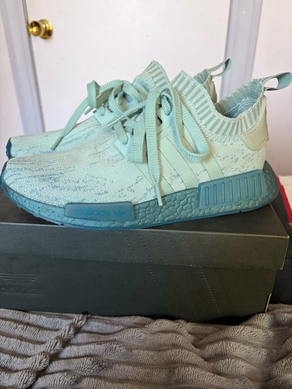 adidas Mint and Teal Knit NMD_R1 Sneakers - Picture 2 of 5